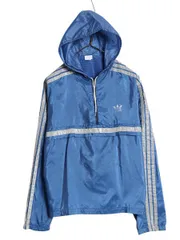 【お得なクーポン配布中!】 80s アディダス ナイロン アノラック パーカー ジャケット メンズ S / ヴィンテージ 3ライン トレフォイル ハーフジップ プルオーバー 青