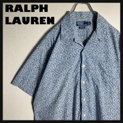 RALPH LAUREN アロハシャツ 半袖 開襟 ADAMS 総柄 花 青 L