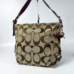 美品 COACH コーチ ショルダーバッグ シグネチャー キャンバス レザー ベージュ ピンク 斜め掛け F15067
