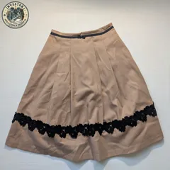 【大人可愛い】Feroux フェルゥ ひざ丈スカート 裾フラワーレース ベージュ M