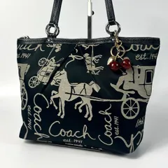 美品 COACH コーチ ホースアンドキャリッジ プリーツデザイン トートバッグ ショルダーバッグ 馬車ロゴ 黒 F14482