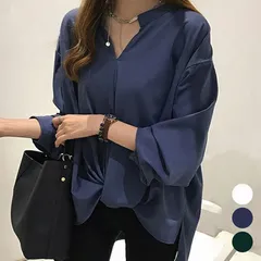 スキッパー シャツ レディース スキッパーブラウス Vネック トップス 七分袖 ブラウ