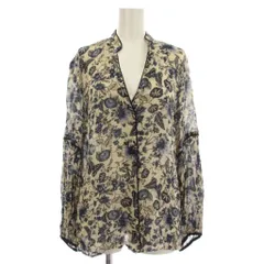 ザラ ZARA シャツ ブラウス S ベージュ 青 花柄 長袖 Vネック /JP