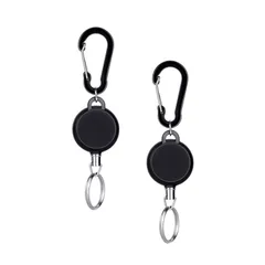 キーホルダー リールキーホルダー ［2個セット］カラビナ付 リールストラップ 金属ワイヤー 強力 最長伸縮65cm アウトドア キーホルダー ブラック カラビナ おしゃれ 小型 超軽量