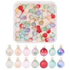 84個 7色 ガラスドーム ガラスチャーム 穴1.6/2mm パーツ チャーム リボン ピアス ームチャーム レジン コルクビンウィッシュボトル ピアス ネックレス 瓶ペンダント ハンドメイド アクセサリー パーツ