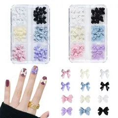 ネイルパーツ リボン 60個セット 3D立体  蝶結び カラフル レジン用 ジェルネイル パーツ DIY ジュエリーパーツ ネイルアート ハンドメイド デコパーツ ケース付き (C)