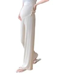 [ReiLuana] マタニティ ワイド パンツ 楽ちん ウエスト 調整 産前 産後 リブ 素材 ストレッチ ルームウェア (JP, アルファベット, L, ブラック) [ブラック] [L]