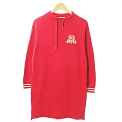 アヴィレックス AVIREX Belle スウェット ワンピース 長袖 膝丈 エンブレム 刺繍 プリント F 赤 0911 ■YHS1