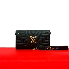 極 美品 LOUIS VUITTON ルイヴィトン ニューウェーブ ロング ウォレット ロゴ 金具 レザー 本革 長 財布 ウォレット ブラック 黒 22683