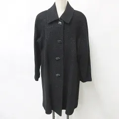 Ladies fashion ステンカラーコート ロング丈 シングル ラメ 黒 ブラック 9AR