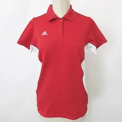 アディダス adidas ポロシャツ ゴルフ スポーツウェア 半袖 ロゴ ライン 赤 白 レッド ホワイト M
