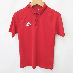 アディダス adidas ポロシャツ ゴルフ スポーツウェア 半袖 ロゴ ライン 赤 黒 レッド ブラック M