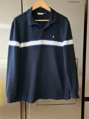 OLZEN メンズ ネイビー 長袖 ポロTシャツ