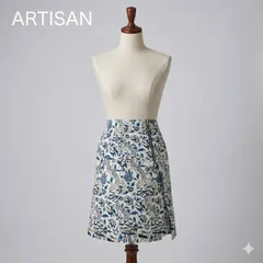 ARTISAN アルチザン 花柄 ボタニカル フロントジップ シルク混 スカート 11 Lサイズ相当 ホワイト ブルー 日本製 #K027-119