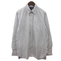トミーヒルフィガー TOMMY HILFIGER ボタンダウンシャツ 長袖 ストライプ 白 ホワイト ブルー系 M ■ECT