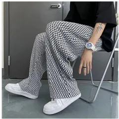ワイドパンツ メンズ ボトムス リラックスパンツ イージーパンツ 薄手 涼しい ガラガラ 柄々 個性 カジュアル おしゃれ 夏 春 秋
