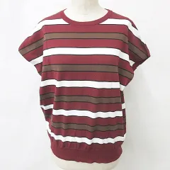 アンタイトル UNTITLED ニット 半袖 丸首 ボーダー 綿 赤 白 茶 レッド ホワイト ブラウン 2