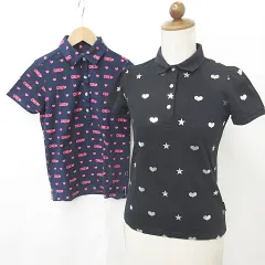 キャロウェイ CALLAWAY ゴルフ スポーツウェア ポロシャツ 2枚セット シャツ 半袖 ハート 星 総柄 ブラック シルバー ネイビー ピンク S