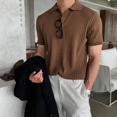 トップス メンズ ポロシャツ ニットポロ リブニット サマーニット 半袖 半袖ニット カジュアル 無地 薄手 キレイめ レイヤード 夏 夏服 ファッション