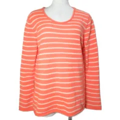 ユニクロ UNIQLO ライトカシミヤ ボーダーラウンドセーター ニット 長袖 厚手 L ライトオレンジ /X