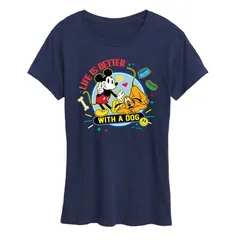 ディズニー レディース トップス Tシャツ グラフィック Disneys Mickey Mouse Pluto Womens Life Is Better With A Dographic Tee Navy ネイビー