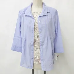 イコノソフィア Iconosophia アンサンブル ブラウス Tシャツ 2枚セット オープンカラー 七分袖 丸首 五分袖 総柄 花柄 紫 ピンク ベージュ ラベンダー M