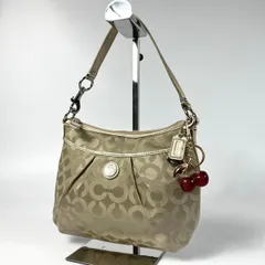 美品 COACH コーチ オプアート ワンショルダーバッグ ハンドバッグ 45382 ベージュ ナイロン レザー レディース
