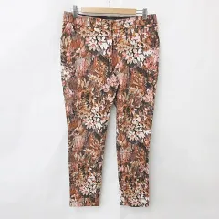 ローラアシュレイ LAURA ASHLEY パンツ テーパード ロング 総柄 花柄 プリント 綿 ストレッチ オレンジ 黒 ブラック ピンク 38