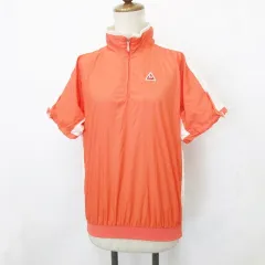 ルコックスポルティフ le coq sportif ゴルフ スポーツウェア ジャケット ウインドブレーカ 裏メッシュ 半袖 ハーフジップ ハイネック オレンジ ホワイト M
