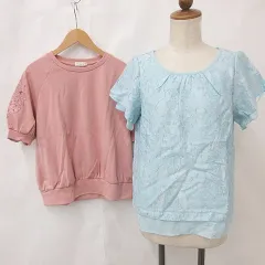 グローブ grove アースミュージック&エコロジー EARTH MUSIC ECOLOGY ブラウス カットソー 2枚セット 半袖 フレア袖 総柄 ブルー ピンク 青 M F