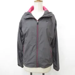 ナイキ NIKE ジャケット スポーツウェア 長袖 ジップアップ フード ロゴ グレー ピンク L