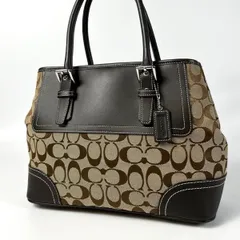 美品 COACH コーチ キャリーオール ハンドバッグ シグネチャー キャンバス レザー トートバッグ ブラウン 11220