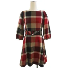 ブルーレーベルクレストブリッジ BLUE LABEL CRESTBRIDGE ワンピース ひざ丈 ブロックチェック ベルト付 赤系 36