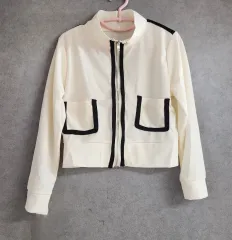 アイボリー バイカラー ジップアップ ジャケット S