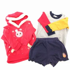ミキハウス mikihouse 3点セット ベビー服 パーカー フーディー プルオーバー トレーナー ショートパンツ イージー 90 赤 レッド 黄 イエロー グレー 紺 ネイビー /UD ■GY14
