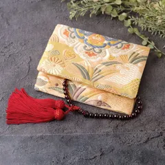 帯リメイク　数珠入れ　数珠ケース　念珠入れ　一点物　 和風　和柄　金　ピンク　鳳凰　 J-15-101 ハンドメイド