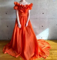 【希少サイズ】送料無料 THE URBAN BLANCHE アーバンブランシュ オレンジ フリル オフショルダー風 ロングドレス 結婚式 二次会 フォトウェディング ステージ衣装 ビタミンカラー　88280-2-①-040