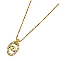 クリスチャンディオール Christian Dior ロゴ ラインストーン ネックレス CD オーバル ネックレス GP ゴールド レディース 【中古】