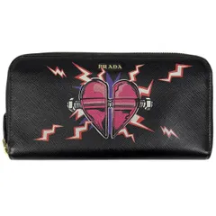プラダ PRADA ロゴ ラウンドファスナー 長財布 ユニバーサルスタジオコラボ フランケンシュタイン 長財布 サフィアーノレザー ネロ(ブラック) 1ML506 レディース 【中古】