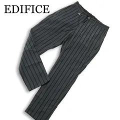 EDIFICE エディフィス 通年★ ストライプ ストレッチ イージー スリム スラックス パンツ 日本製 Sz.L メンズ グレーのサムネイル