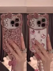 スマホケース　立体リボン　鏡　ミラー　ストラップ付き　カメラ保護　iPhone対応　アイフォンケース　iPhone16pro/16promax15/14/14/14/13/12/11　可愛いケース　海外限定　2カラー選択可能 F