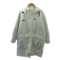 アシックス asics ベンチコート フード ロゴ 刺繍 ロング丈 L 白 ホワイト 0105