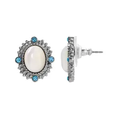 1928 レディース アクセサリー ピアス・イヤリング 1928 Silver Tone with Blue and Simulated Mother Of Pearl Oval Earrings White ホワイト