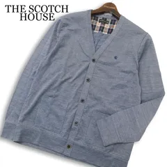【美品】THE SCOTCH HOUSE スコッチハウス 通年 ロゴ刺繍★ Vネック カーディガン 羽織り Sz.M メンズ 紺 ネイビーのサムネイル