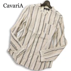CavariA キャバリア 春夏★ 麻100％ リネン 長袖 ストライプ バンドカラー シャツ Sz.46 メンズのサムネイル