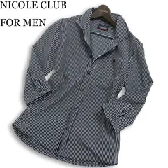 NICOLE CLUB FOR MEN ニコルクラブ フォーメン 春夏 襟ワイヤー★ 7分袖 ストライプ シャツ Sz.46 メンズ
