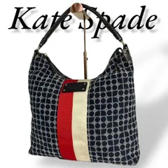 美品　Kate Spade　286　トートバッグ　マザーズバッグ　ジャガード　キャンバス　レザー　コットン　ネイビー　総柄　手提げ　肩掛け　大容量　A4収納可