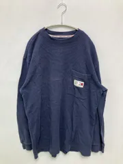 TOMMY JEANS トミージーンズ Tシャツ/カットソー L ネイビー 無地 ワンポイント ブランドロゴ ミドル丈 長袖 クルーネック(丸首)