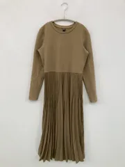 UNIQLO ユニクロ ワンピース S ブラウン コットン 無地 長袖 ロング・マキシ丈 プリーツ