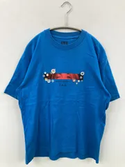 UNIQLO ユニクロ Tシャツ/カットソー S ブルー 前面プリント ミドル丈 半袖 クルーネック(丸首)